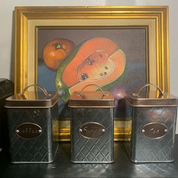 Coffee sugar and tea rose gold and silver kitchen canister ☕️ - Picture 5 of 14